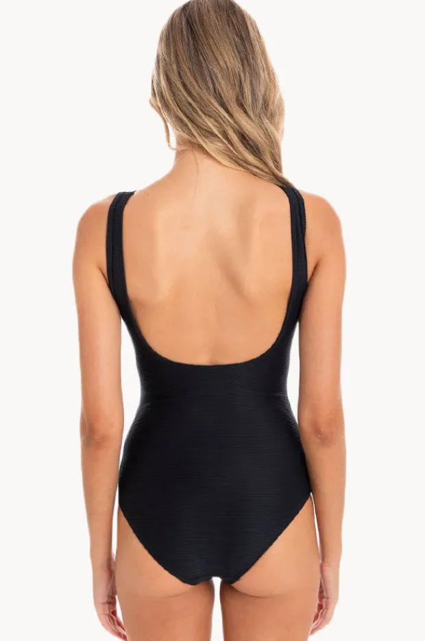 One Pieces|Togs Swimwear Plain Textured Mesh High Neck One Piece Black