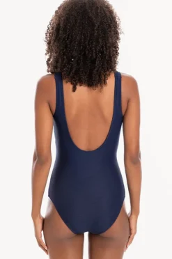 One Pieces|Togs Swimwear Plain Textured Round Neck One Piece Navy