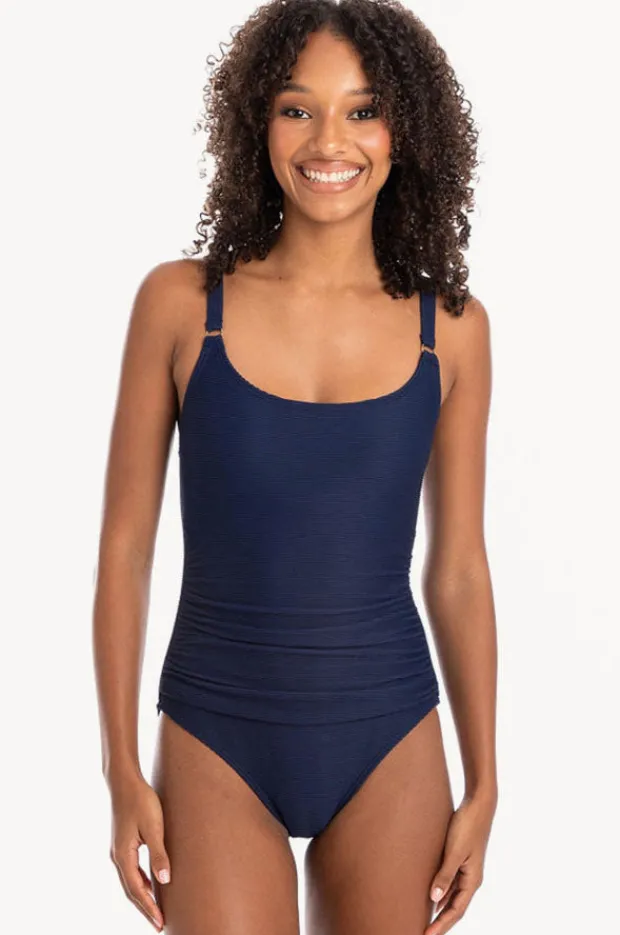 One Pieces|Togs Swimwear Plain Textured Scoop Neck One Piece Navy