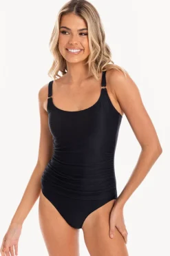One Pieces|Togs Swimwear Plain Textured Scoop Neck One Piece BLACK