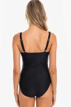One Pieces|Togs Swimwear Plain Textured Scoop Neck One Piece BLACK