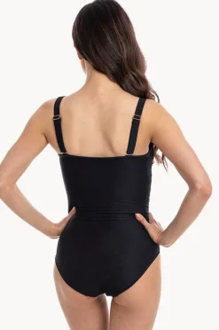 One Pieces|Togs Swimwear Plain Textured Twist Bandeau One Piece BLACK