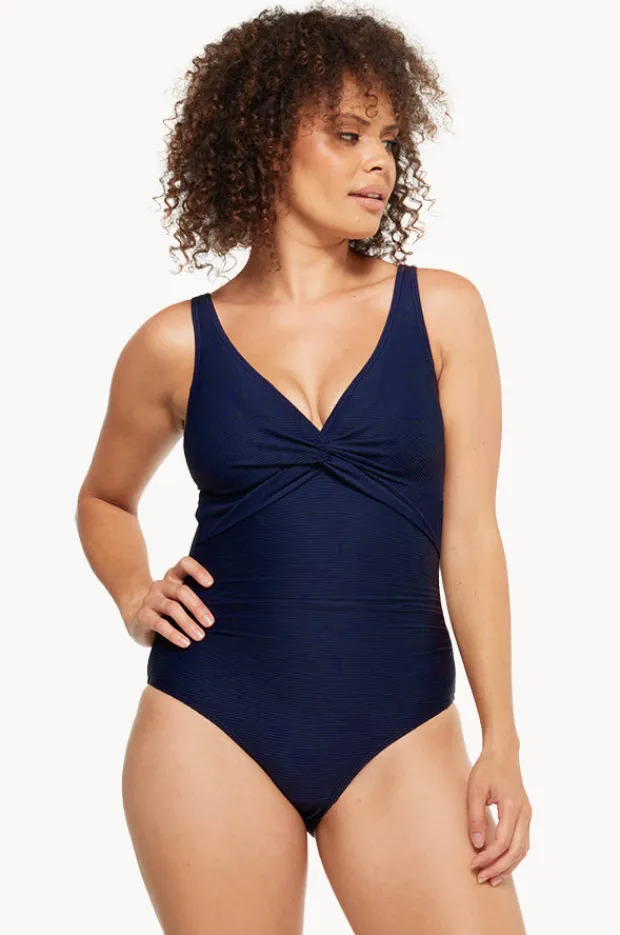 One Pieces|Togs Swimwear Plain Textured Twist Front One Piece Navy
