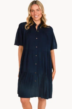 Dresses|Go Girl Plain Victoria Button Front Dress Navy