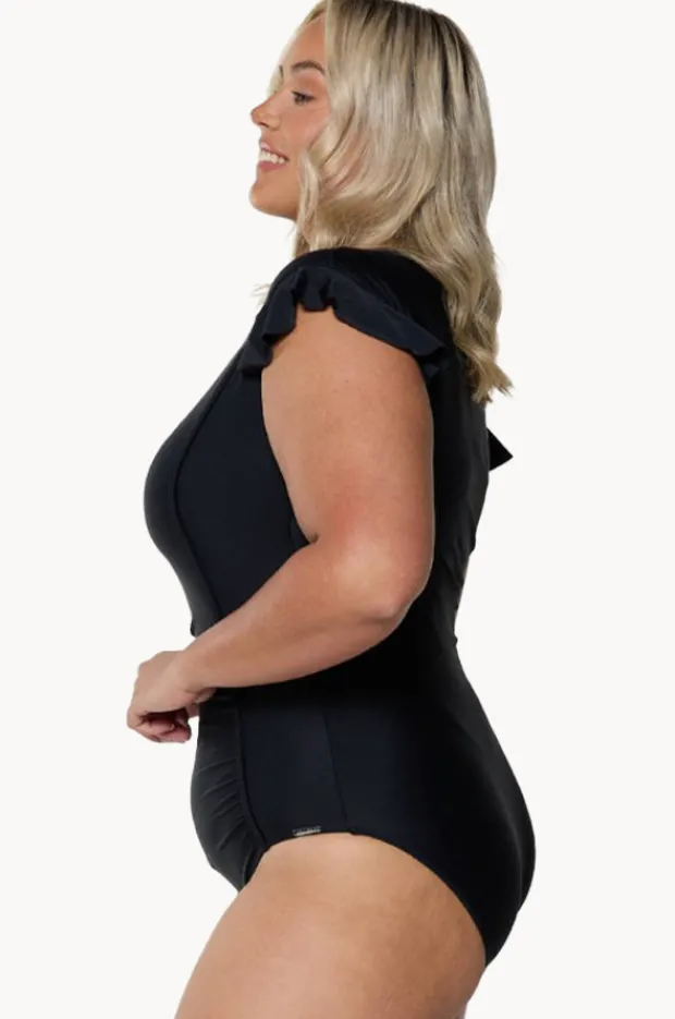 Rashies & Sunsuits|Capriosca Plain Zip Front One Piece Black