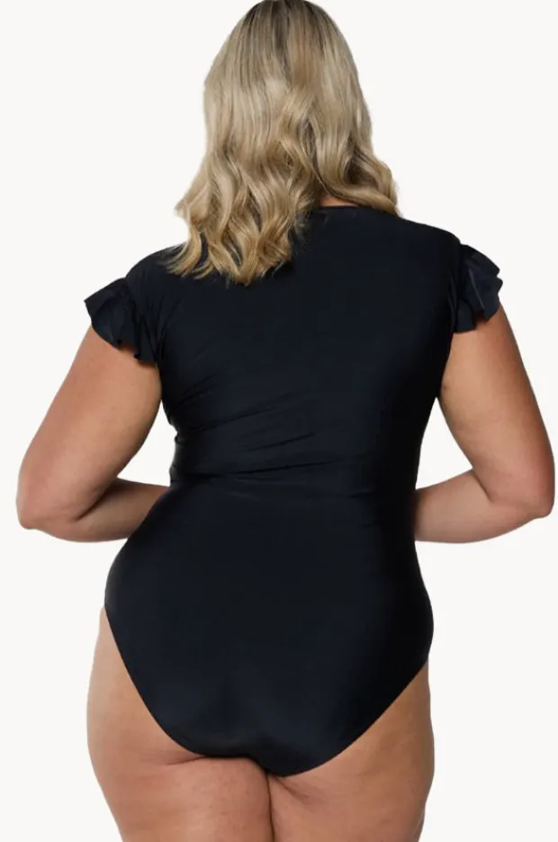 Rashies & Sunsuits|Capriosca Plain Zip Front One Piece Black