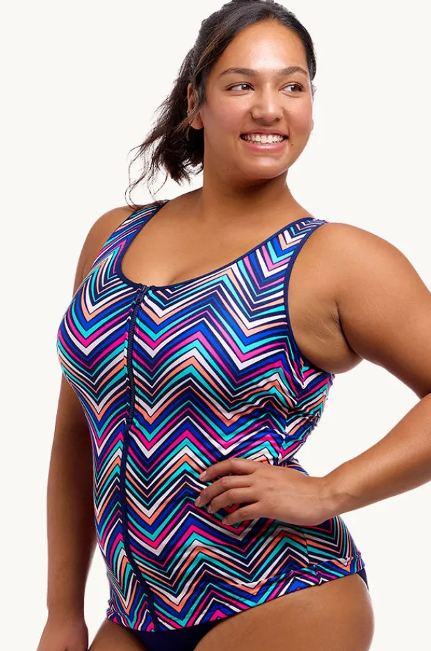 Tankini Tops|Funkita Point Out DD/E Cup Zip Front Tankini Separate Multi