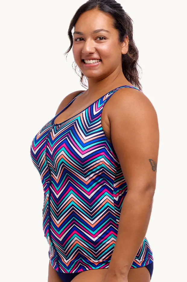 Tankini Tops|Funkita Point Out DD/E Cup Zip Front Tankini Separate Multi