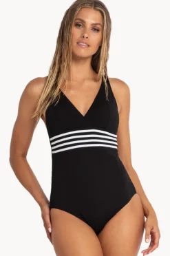 One Pieces|Sunseeker Pool Contrast Tape Cross Strap One Piece BLACK