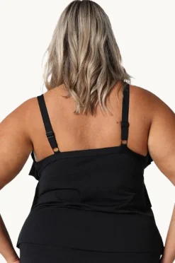 Tankini Tops|Capriosca Pool Tiered Frill Tankini Separate BLACK