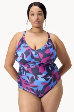 One Pieces|Speedo Printed Shaping V Neck One Piece Blue/purple