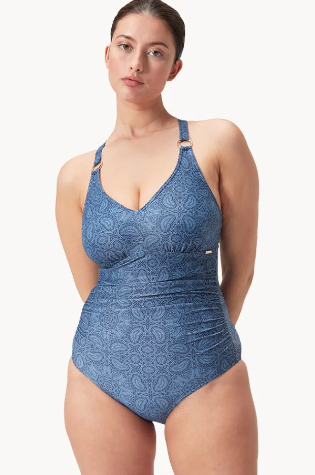 One Pieces|Speedo Printed Shaping V Neck One Piece Spruce blue