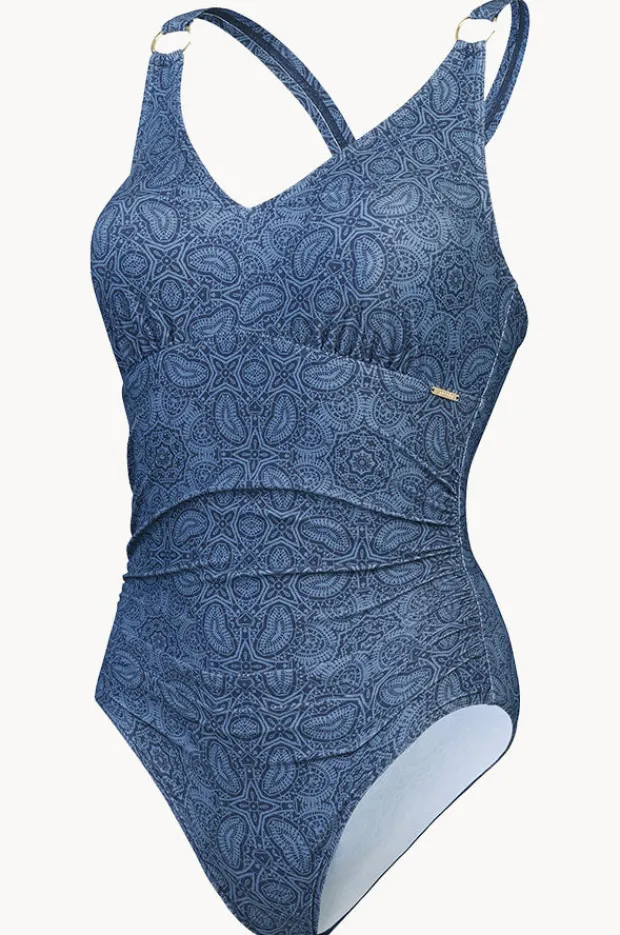 One Pieces|Speedo Printed Shaping V Neck One Piece Spruce blue