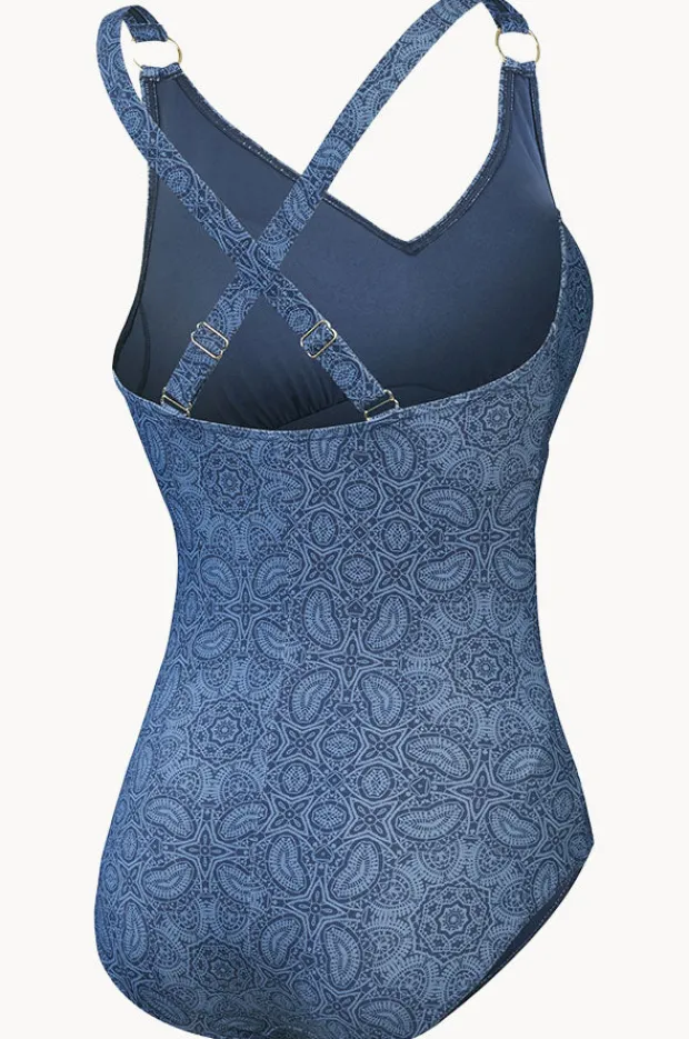 One Pieces|Speedo Printed Shaping V Neck One Piece Spruce blue