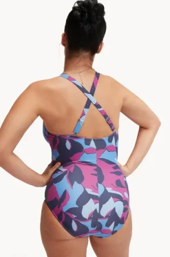 One Pieces|Speedo Printed Shaping V Neck One Piece Blue/purple