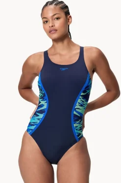One Pieces|Speedo Printed Splice Muscleback One Piece Peacoat