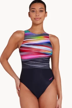 One Pieces|Zoggs Prism Geo Hi Front One Piece Black/multi