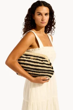 Travel|Bags|Seafolly Raffia Stripe Pouch Bag Black/Natural