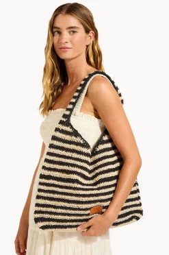 Beach Bags|Bags|Seafolly Raffia Stripe Tote Bag Natural/Black