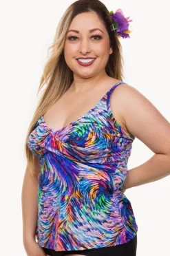 Tankini Tops|T.h.e. Swimwear Rainbow Waves D/DD Cup Twist Tankini Separate Multi