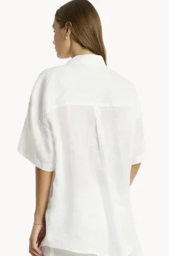 Tops|Sea Level Resort Linen Aloha Shirt White
