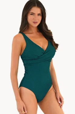 One Pieces|Moontide Retro Deco F/G Cup Wrap Front One Piece Evergreen