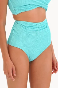 Bottoms|Moontide Retro Deco High Waist Gathered Pant Aqua