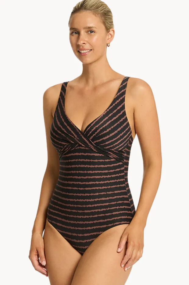 One Pieces|Sea Level Riptide Cross Front One Piece Black