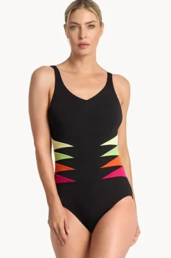 One Pieces|Poolproof Rozella Triangle Splice Tank One Piece Black/lime