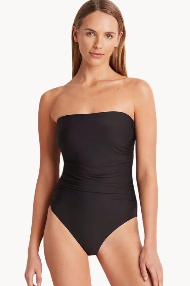 One Pieces|Monte u0026 Lou Ruched Bandeau One Piece Black