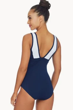 One Pieces|Poolproof Ruched Scoop Neck One Piece Navy