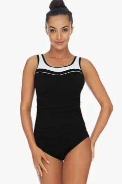 One Pieces|Poolproof Ruched Scoop Neck One Piece Black