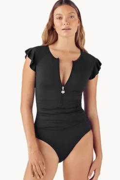 Rashies & Sunsuits|Sunsoaked Ruffle Sleeve Sun Suit Nero