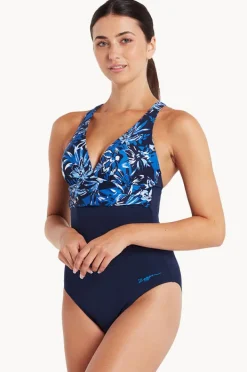 One Pieces|Zoggs Ruched Cross Back One Piece Sapphire