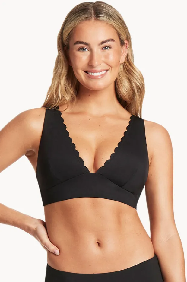 Bikini Tops|Sea Level Scalloped Longline Tri Black
