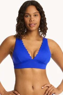 Bikini Tops|Sea Level Scalloped Longline Tri Cobalt