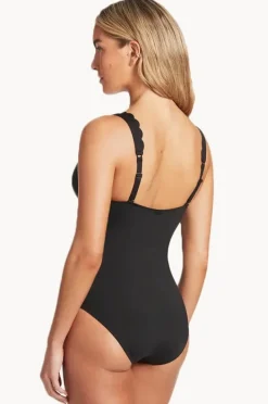 One Pieces|Sea Level Scalloped Longline Tri One Piece Black