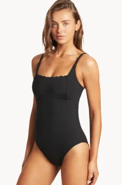 One Pieces|Sea Level Scalloped Square Neck Bralette One Piece Black