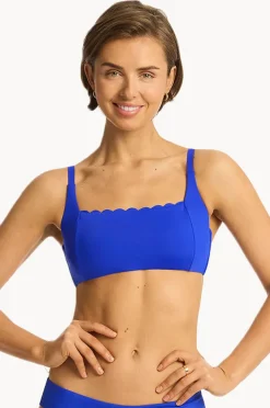 Bikini Tops|Sea Level Scalloped Square Neck Bralette Cobalt