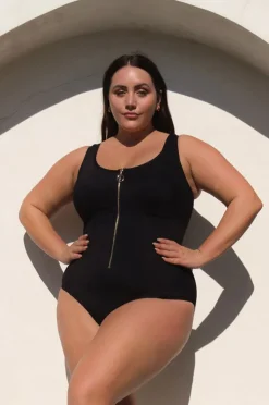 One Pieces|Artesands Sculpt Fuseli Zip Front One Piece BLACK