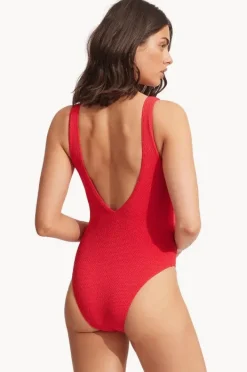 One Pieces|Seafolly Sea Dive Deep V Neck One Piece Chilli red