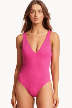 One Pieces|Seafolly Sea Dive Deep V Neck One Piece Fuchsia