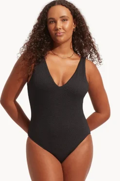 One Pieces|Seafolly Sea Dive Deep V Neck One Piece Black