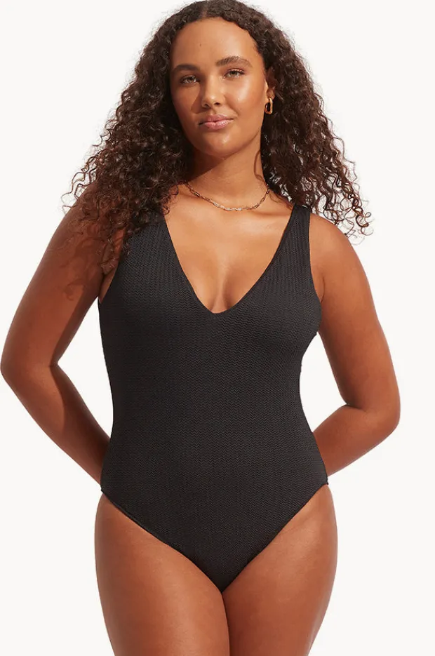 One Pieces|Seafolly Sea Dive Deep V Neck One Piece Black