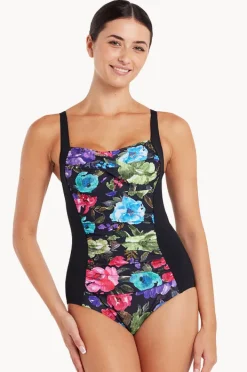 One Pieces|Zoggs Sea Velvet Ruched Front One Piece Black/Multi