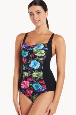 One Pieces|Zoggs Sea Velvet Ruched Front One Piece Black/Multi