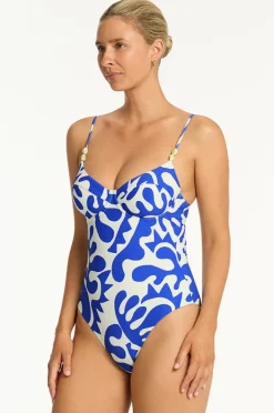 One Pieces|Sea Level Seascape Balconette Bra One Piece Blue