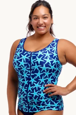 Tankini Tops|Funkita See Stars DD/E Cup Zip Front Tankini Separate Navy/blue