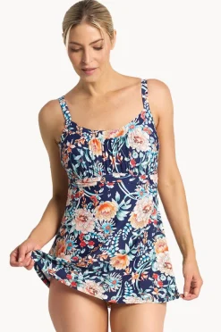 One Pieces|Jantzen Select Floral Empire Swim Dress Navy
