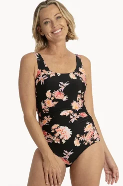 One Pieces|Jantzen Select Floral Pintuck One Piece Black/pink